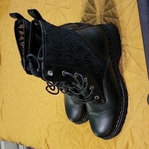 Cute black lace combat boots